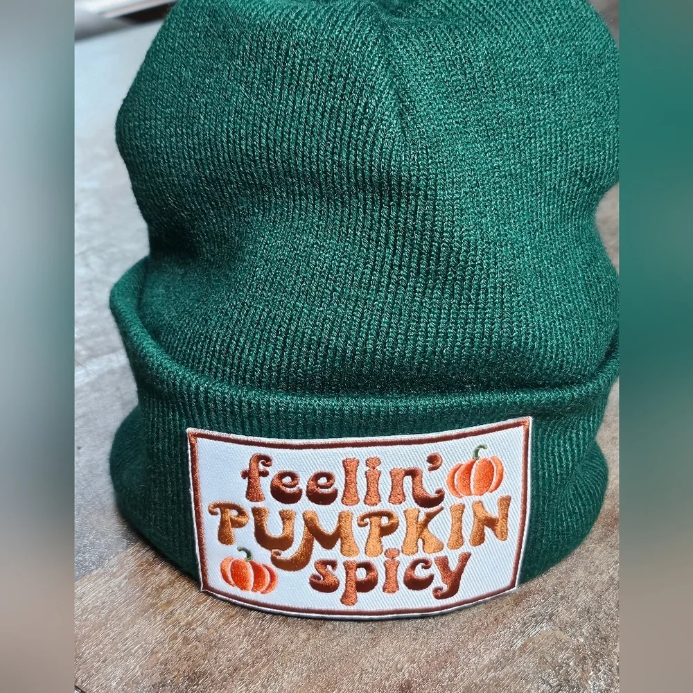 NWT Green Soft Knit Beanie With Embroidered Patch